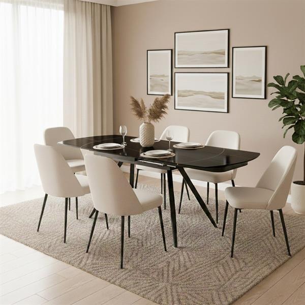 Tavolo moderno estensibile in marmo nero con gambe nere in metallo - Cassie