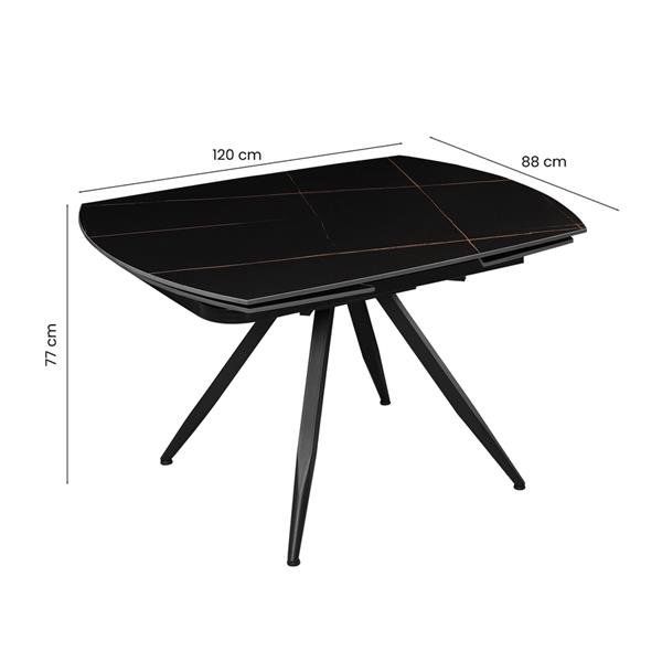 Tavolo moderno estensibile in marmo nero con gambe nere in metallo - Cassie