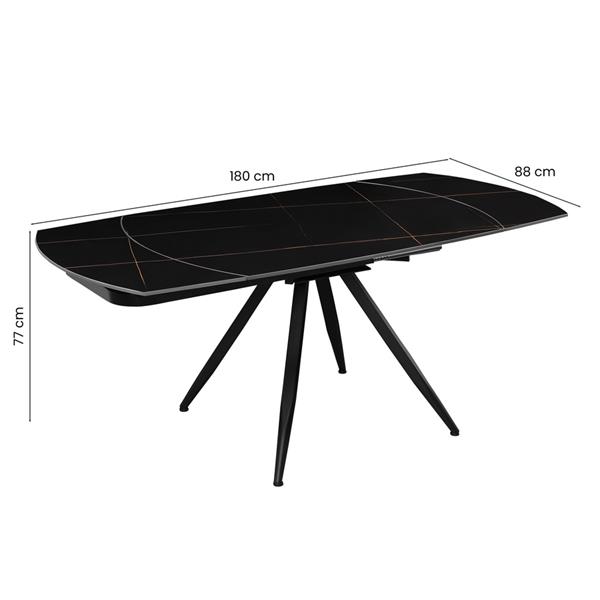 Tavolo moderno estensibile in marmo nero con gambe nere in metallo - Cassie