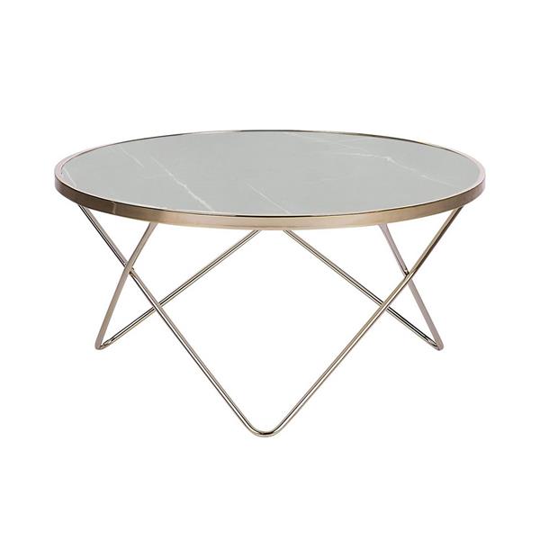 Tavolino tondo con struttura dorata e top effetto marmo grigio chiaro - Izmo