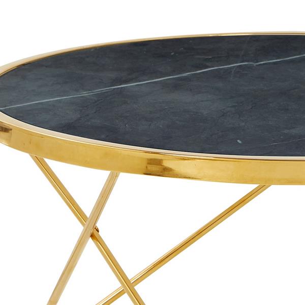 Tavolino tondo con struttura dorata e top effetto marmo grigio chiaro - Izmo