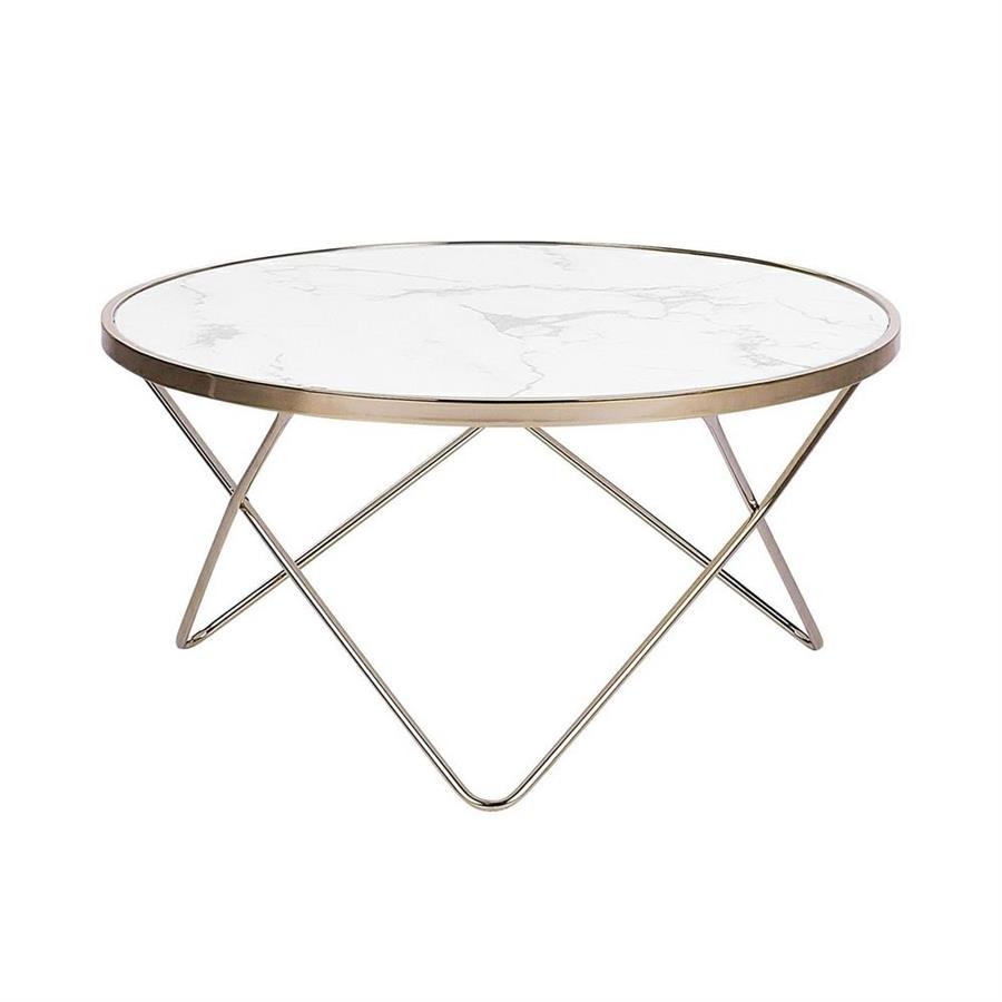 Tavolino design con gambe dorate e piano effetto marmo bianco - Izmo