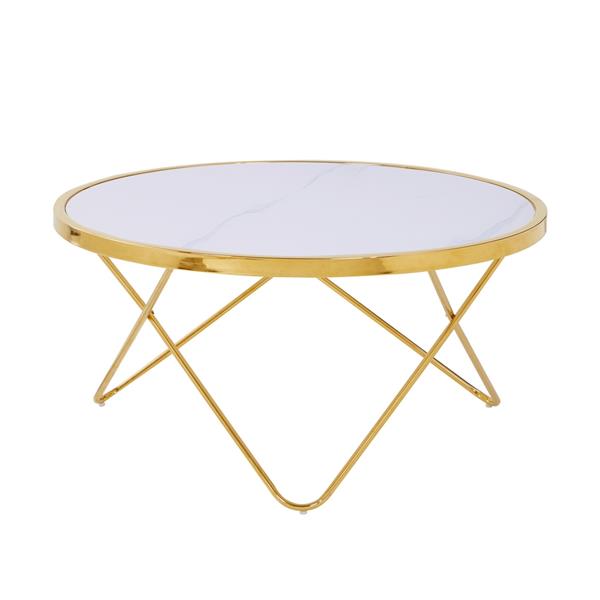 Tavolino design con gambe dorate e piano effetto marmo bianco - Izmo