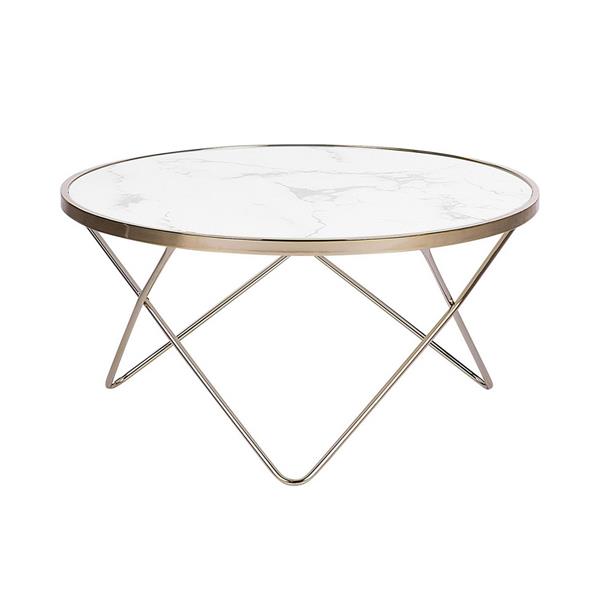 Tavolino design con gambe dorate e piano effetto marmo bianco - Izmo