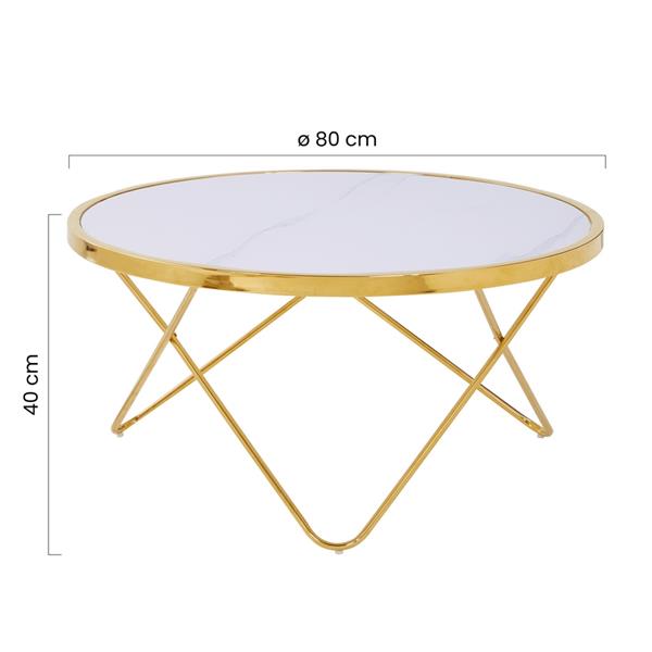 Tavolino design con gambe dorate e piano effetto marmo bianco - Izmo