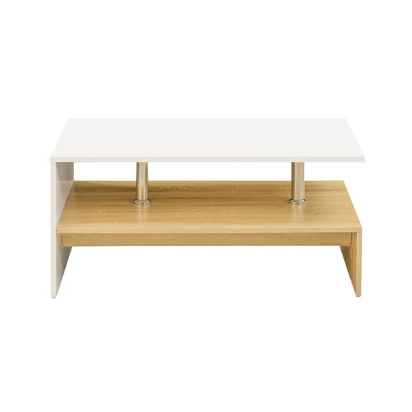 Tavolino moderno bianco e rovere naturale con dettagli in acciaio inox - Celio