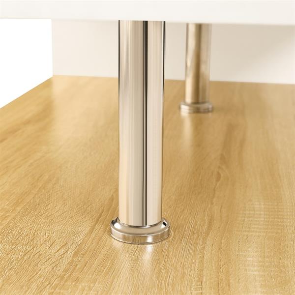 Tavolino moderno bianco e rovere naturale con dettagli in acciaio inox - Celio