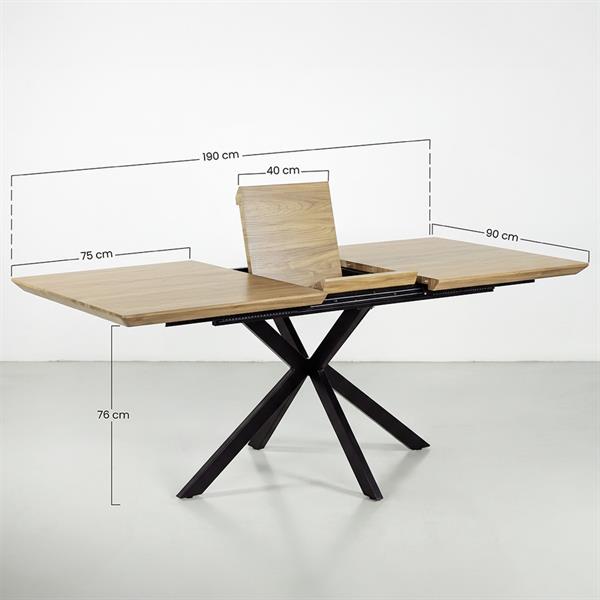 Tavolo da pranzo allungabile in MDF effetto rovere chiaro con gambe nere - Gabry