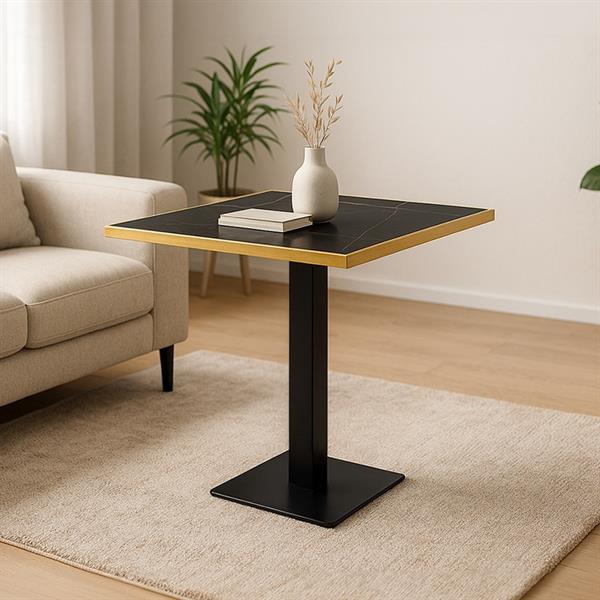 Tavolo quadrato 70x70x74 cm con top marmo nero e cornice dorata - Jago