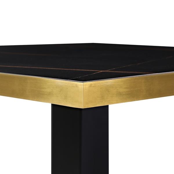 Tavolo quadrato 70x70x74 cm con top marmo nero e cornice dorata - Jago