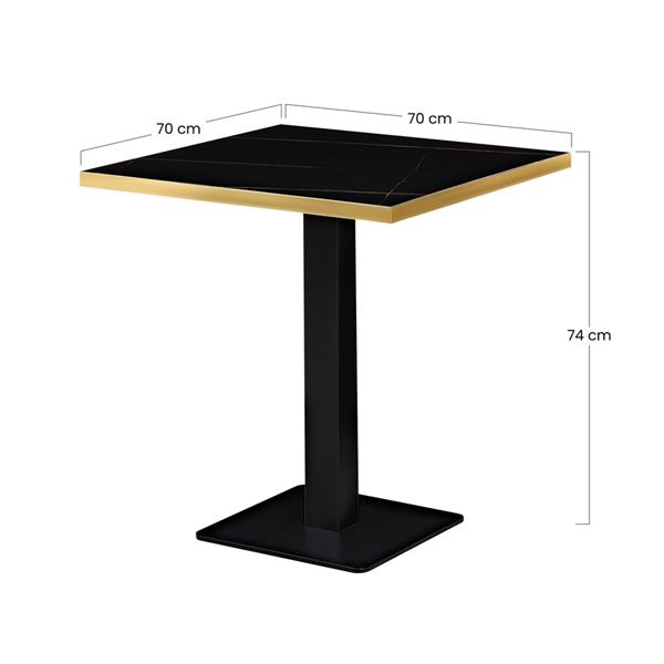 Tavolo quadrato 70x70x74 cm con top marmo nero e cornice dorata - Jago