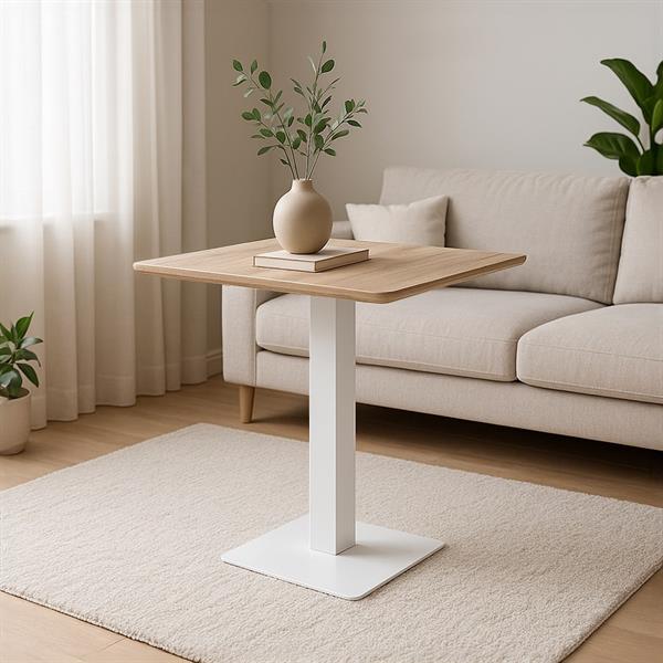 Tavolo quadrato 70x70 con top rovere e colonna centrale bianca - Jago