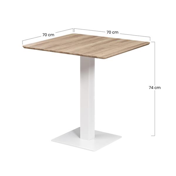 Tavolo quadrato 70x70 con top rovere e colonna centrale bianca - Jago