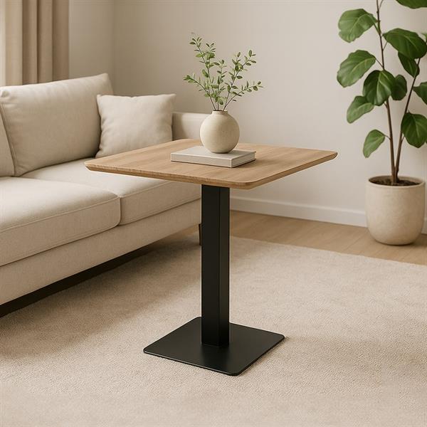 Tavolo 70x70 moderno con top rovere e piede nero - Jago