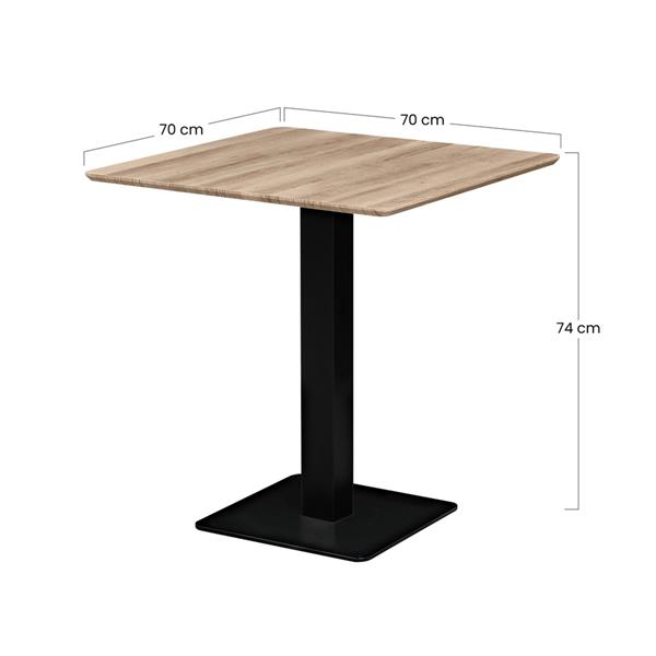 Tavolo 70x70 moderno con top rovere e piede nero - Jago