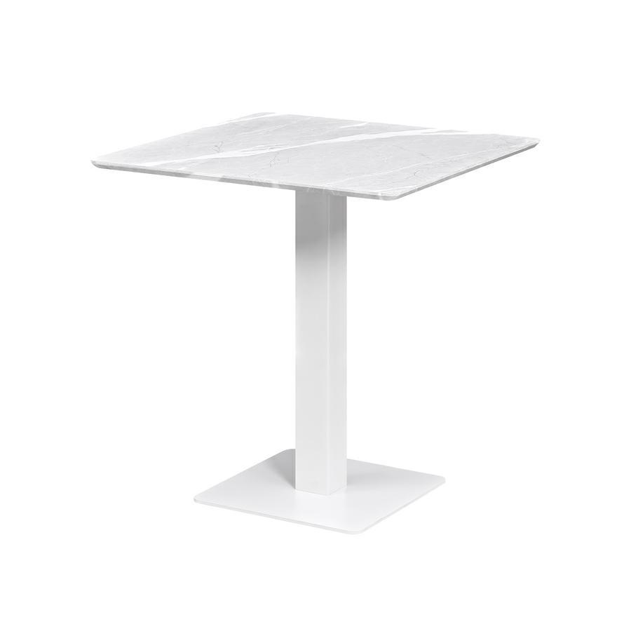 Tavolo quadrato con top marmo grigio chiaro e colonna centrale bianca - Jago