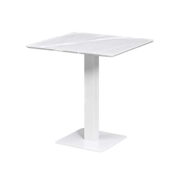 Tavolo quadrato con top marmo grigio chiaro e colonna centrale bianca - Jago
