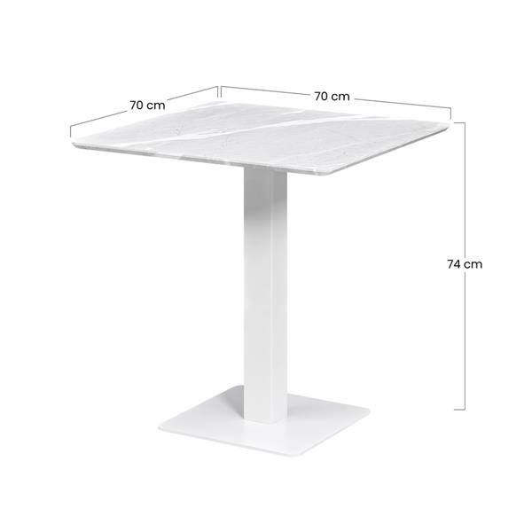 Tavolo quadrato con top marmo grigio chiaro e colonna centrale bianca - Jago