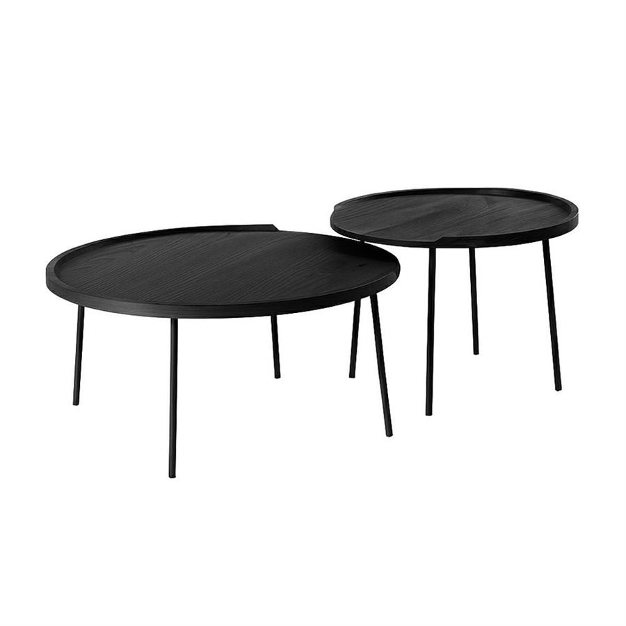 Set tavolini moderni nero con top in MDF e gambe nere in metallo - Zach