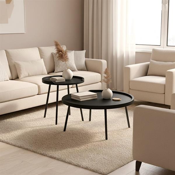 Set tavolini moderni nero con top in MDF e gambe nere in metallo - Zach