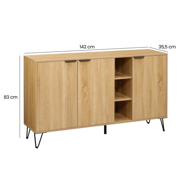 Credenza moderna 3 ante in legno rovere naturale 142x35,6x83 cm – Madrid