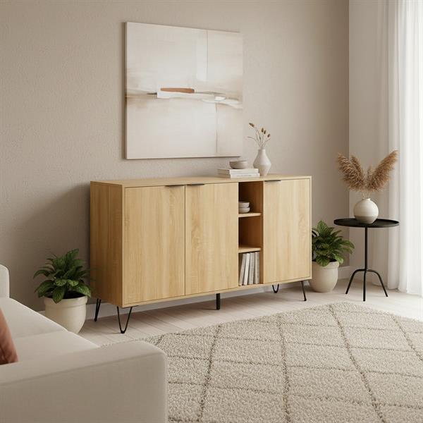 Credenza moderna 3 ante in legno rovere naturale 142x35,6x83 cm – Madrid