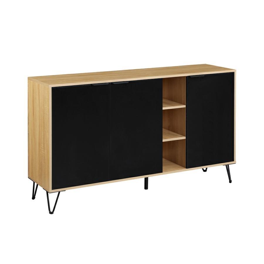 Credenza moderna 3 ante in legno rovere e nero 142x35,6x83 cm – Madrid