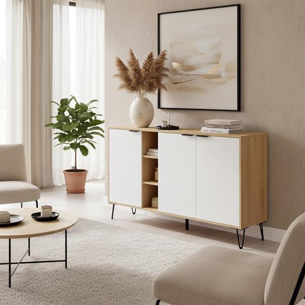 Credenza moderna 3 ante in legno rovere e bianco 142x35,6x83 cm – Madrid
