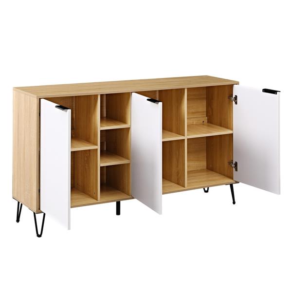 Credenza moderna 3 ante in legno rovere e bianco 142x35,6x83 cm – Madrid