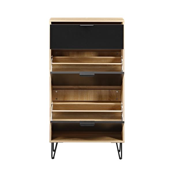 Scarpiera in legno con ante a ribalta rovere e nero 63x26x118 cm – Madrid