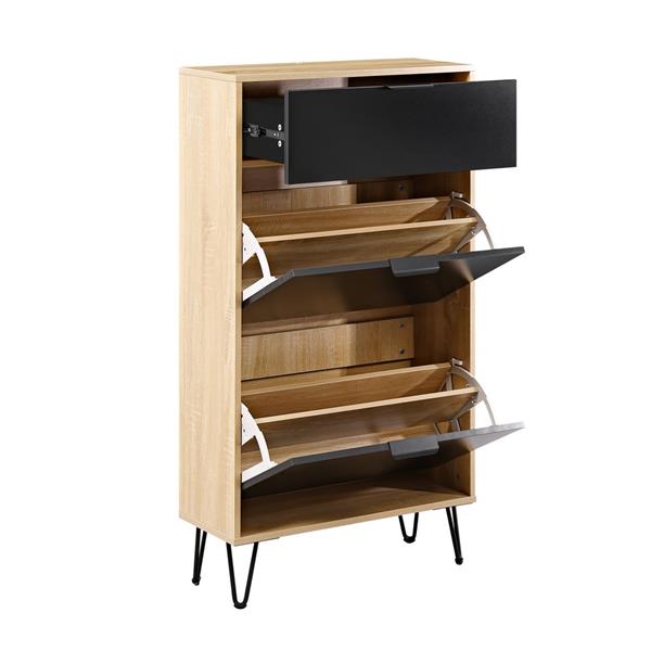 Scarpiera in legno con ante a ribalta rovere e nero 63x26x118 cm – Madrid