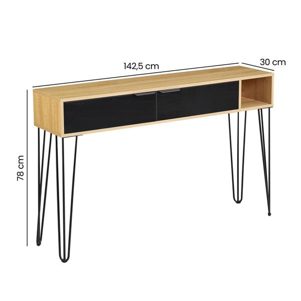 Consolle ingresso moderna in legno rovere e nero 124,5x30x78 cm – Madrid