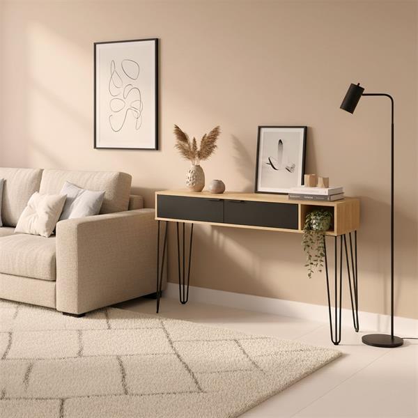 Consolle ingresso moderna in legno rovere e nero 124,5x30x78 cm – Madrid