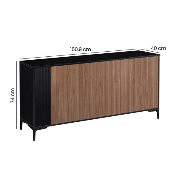 Credenza moderna 3 ante in legno noce e nero 150,9x40x74 cm – Toledo
