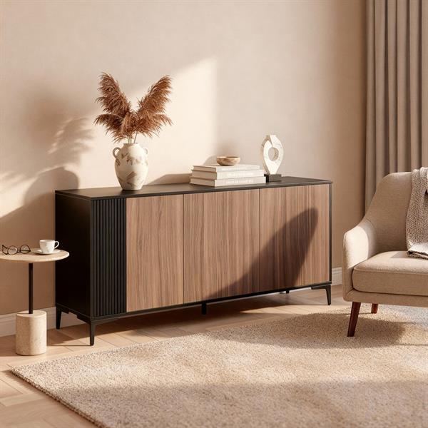 Credenza moderna 3 ante in legno noce e nero 150,9x40x74 cm – Toledo