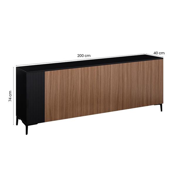 Credenza moderna 4 ante in legno noce e nero 200x40x74 cm – Toledo