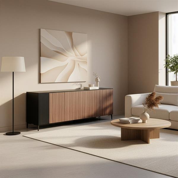 Credenza moderna 4 ante in legno noce e nero 200x40x74 cm – Toledo