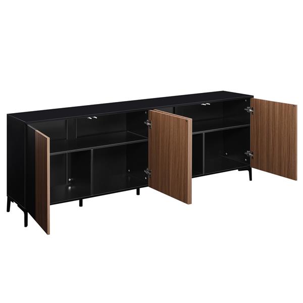 Credenza moderna 4 ante in legno noce e nero 200x40x74 cm – Toledo