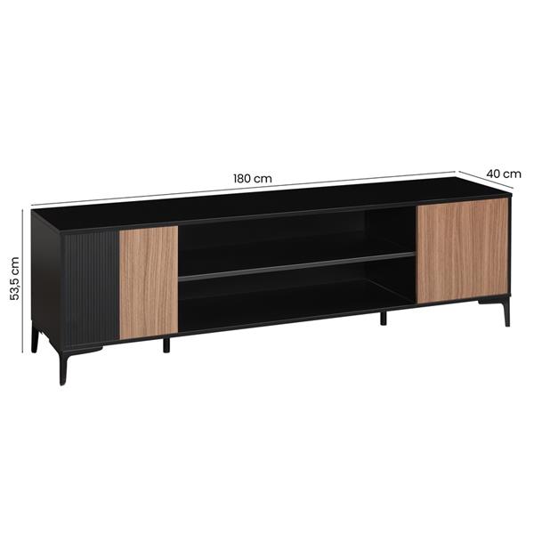 Mobile TV soggiorno moderno in legno noce e nero 180x40x53,4 cm – Toledo