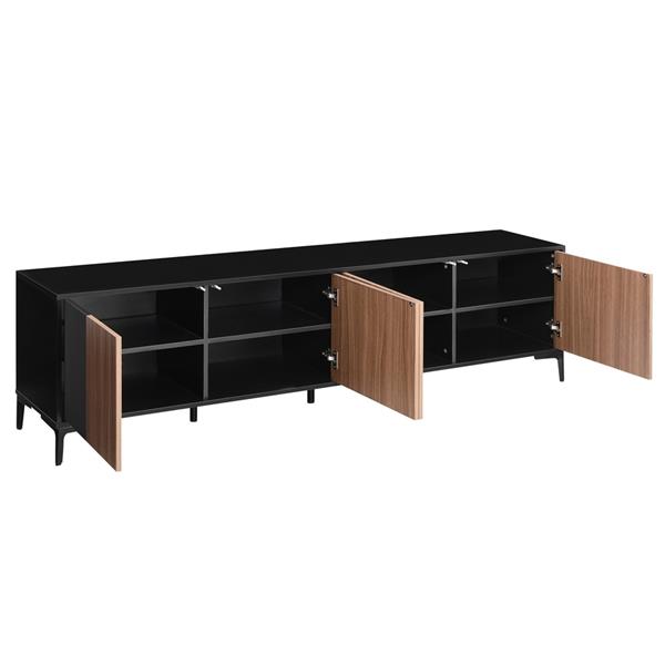 Mobile TV soggiorno moderno 4 ante in legno noce e nero 200x40x54 cm – Toledo