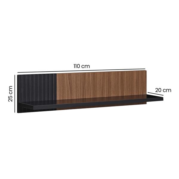 Mensola da muro moderna in legno noce e nero 110x20x25 cm – Toledo