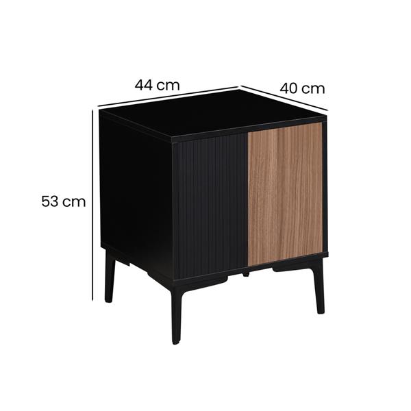 Comodino camera da letto moderno in legno noce e nero 44x40x52,5 cm – Toledo