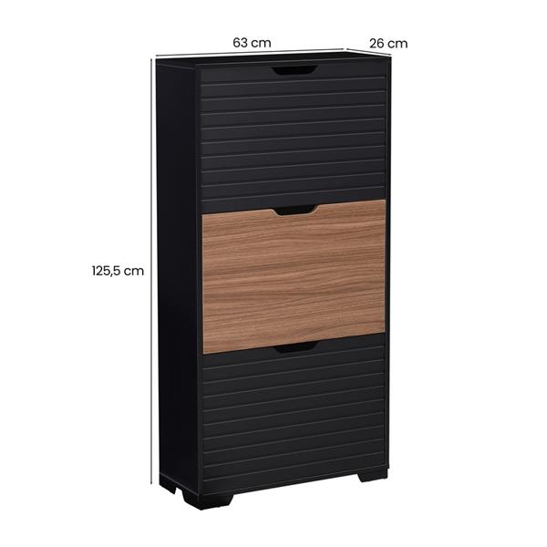 Scarpiera in legno con 3 ante a ribalta noce e nero 63x26x125 cm – Toledo
