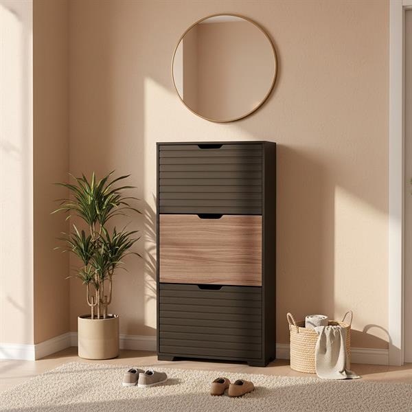 Scarpiera in legno con 3 ante a ribalta noce e nero 63x26x125 cm – Toledo