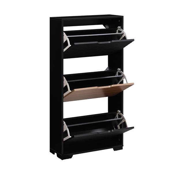 Scarpiera in legno con 3 ante a ribalta noce e nero 63x26x125 cm – Toledo