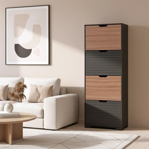 Scarpiera in legno 4 ante a ribalta noce e nero 63x26x165 cm – Toledo