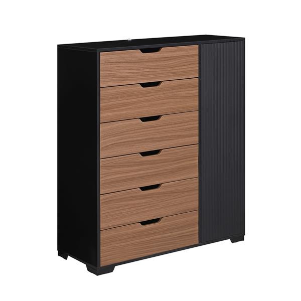 Cassettiera moderna in legno noce e nero 6 cassetti e anta 100x40x117 cm – Toledo