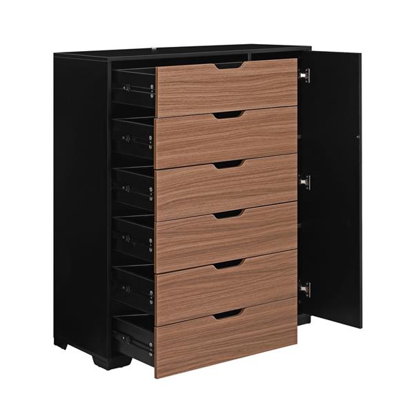 Cassettiera moderna in legno noce e nero 6 cassetti e anta 100x40x117 cm – Toledo
