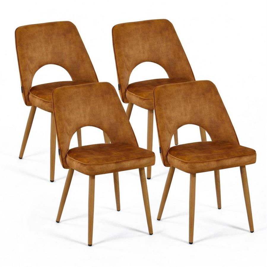 Set 4 sedie sala da pranzo in tessuto effetto velluto color ocra – Oblo