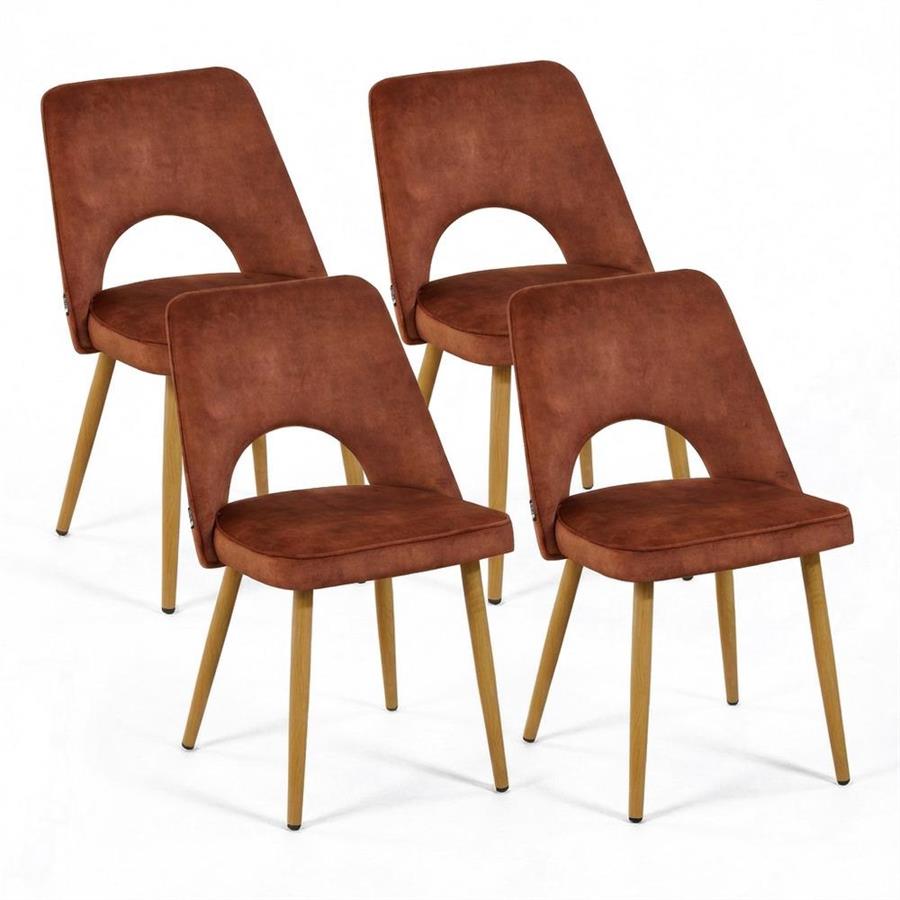 Set 4 sedie sala da pranzo in tessuto effetto velluto color mattone – Oblo
